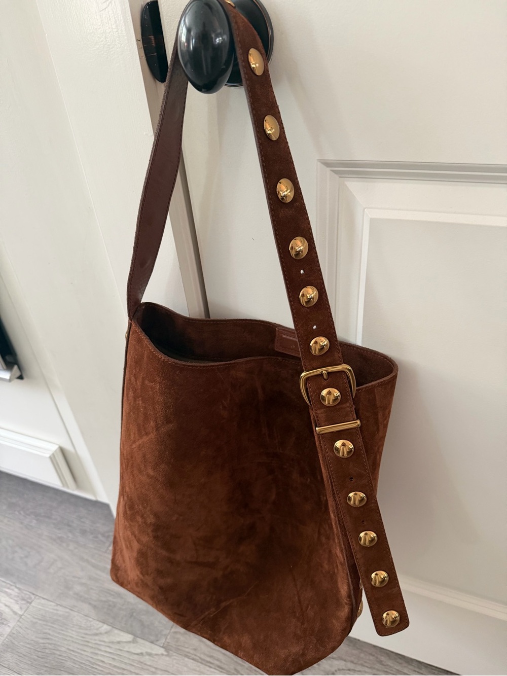 Madewell Brown Suede Studded bucket Tote - Picture 2 of 3